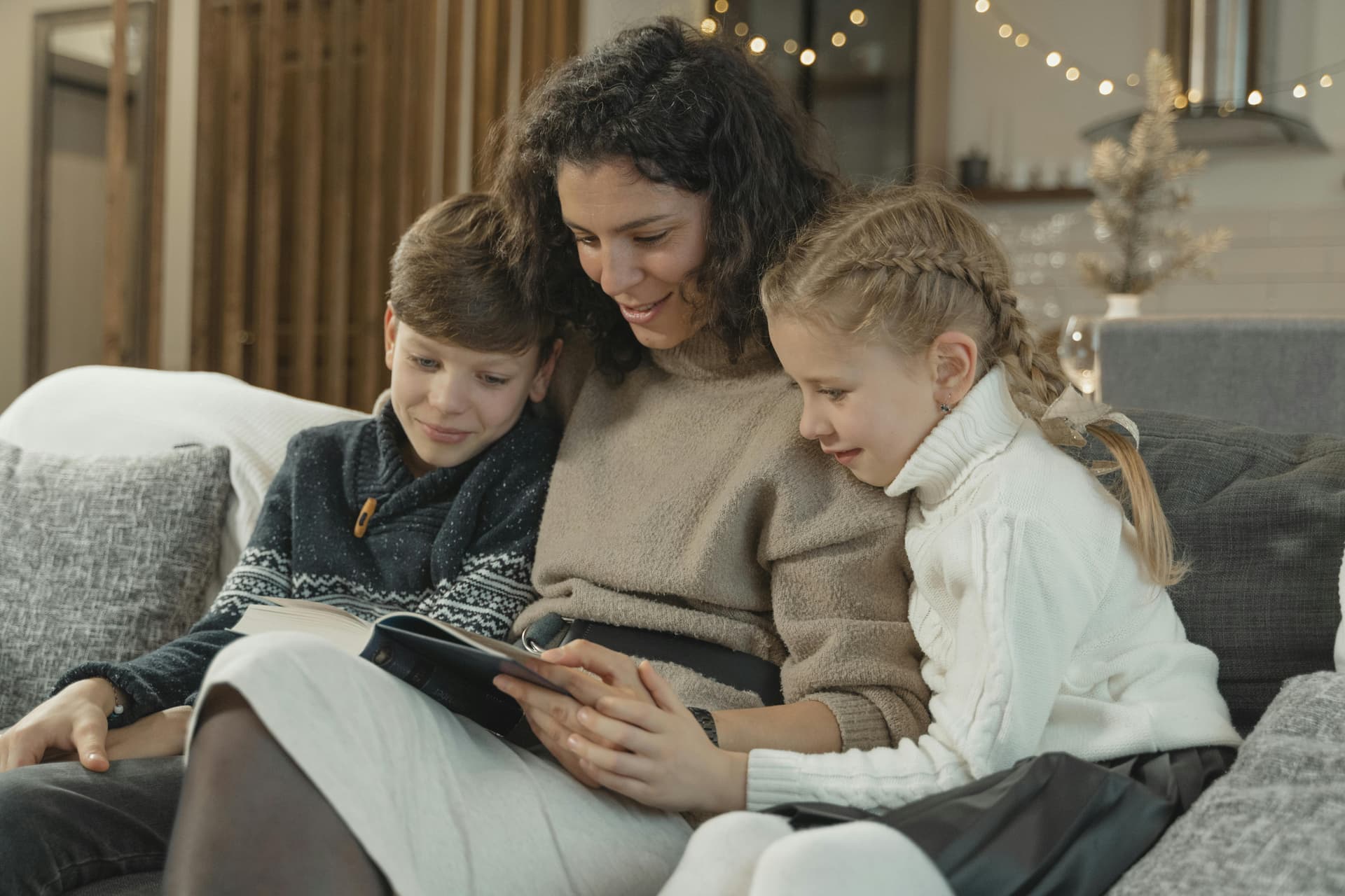 mother reading with kids